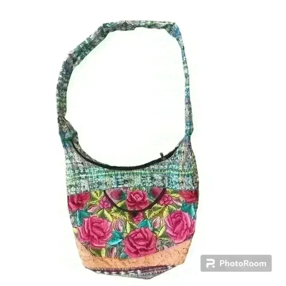 Tapestry Floral Embroidered Boho Ethnic Plaid Hobo Purse Slouchy Shoulder Bag